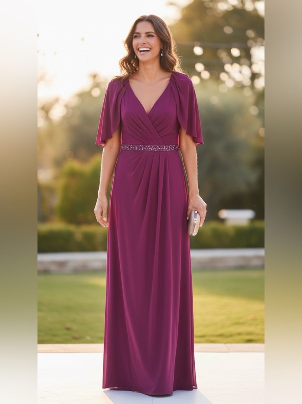Adrianna Papell Purple Draped Jersey Dress w/ Caplet Dize 4